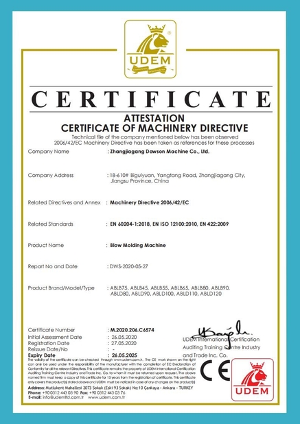 Cina Dawson Machinery &amp; Mould Group Co.,Ltd Sertifikasi