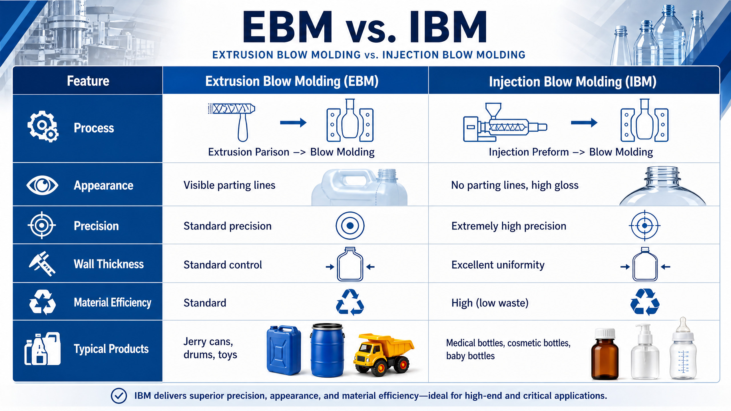 Blog perusahaan terbaru tentang EBM atau IBM? Panduan Profesional untuk Memilih Proses Blow Molding Terbaik